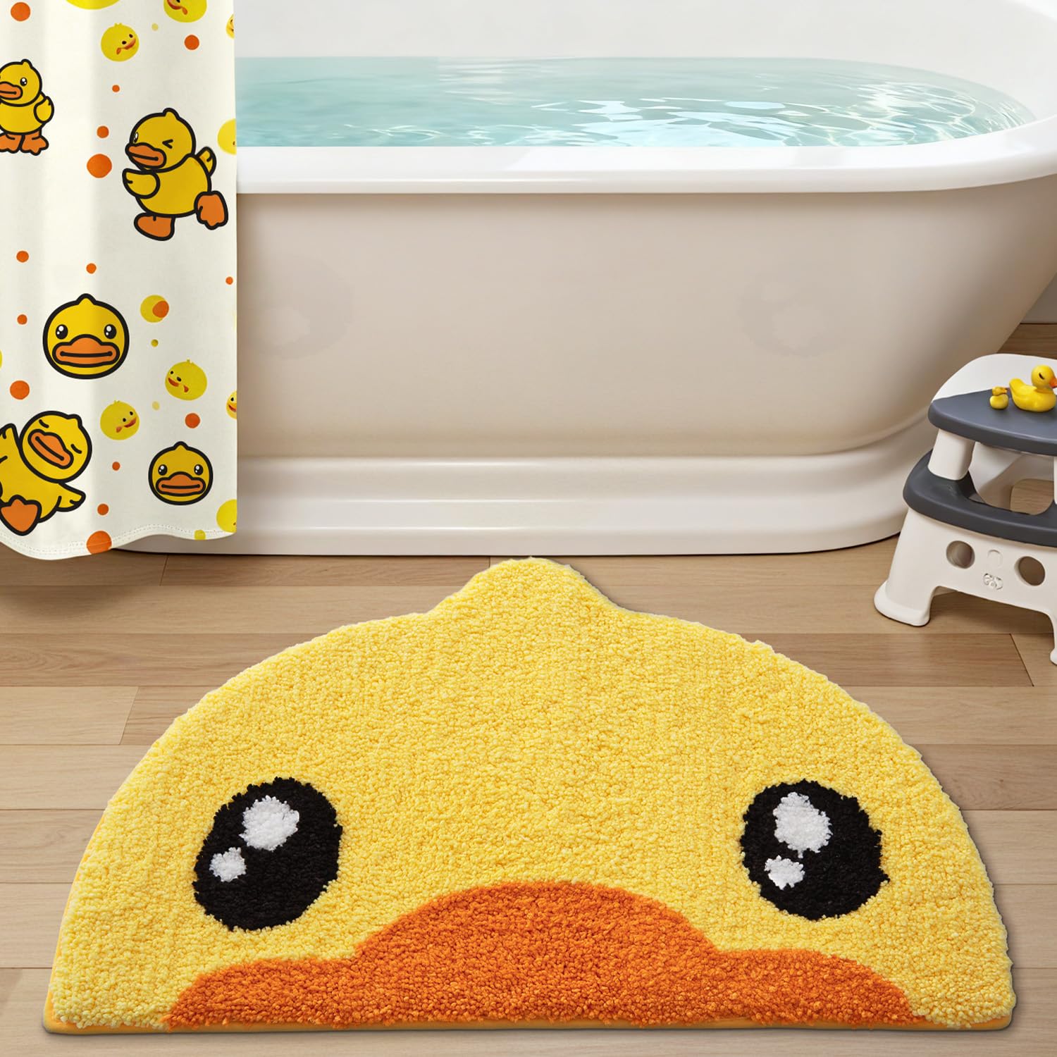 LUMI Cute Rubber Duck Bathroom Rugs, Absorbent Plush Bath Mats, Non-Slip Backing Washable Bath Rugs for Bathroom, Ideal for Kids Shower Sink Bathtub Bedroom, 18"x28", Duck