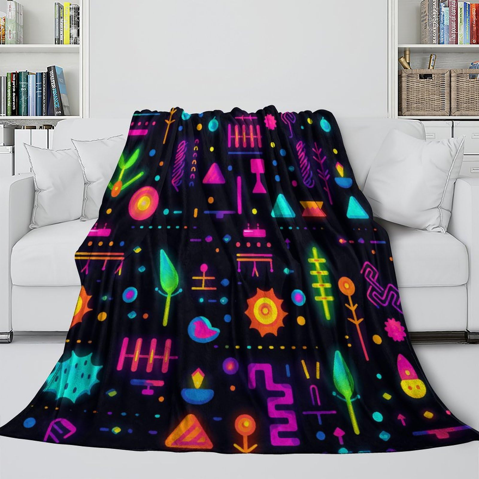 Luci al neon Coperta Di Flanella Stampa 3D Peluche Coperte Microfibra Caldo Morbida Per Bambini Adulti Coperta Termica ，per Divano Letto Tutte Le Stagioni 80x90inch(200x230cm)
