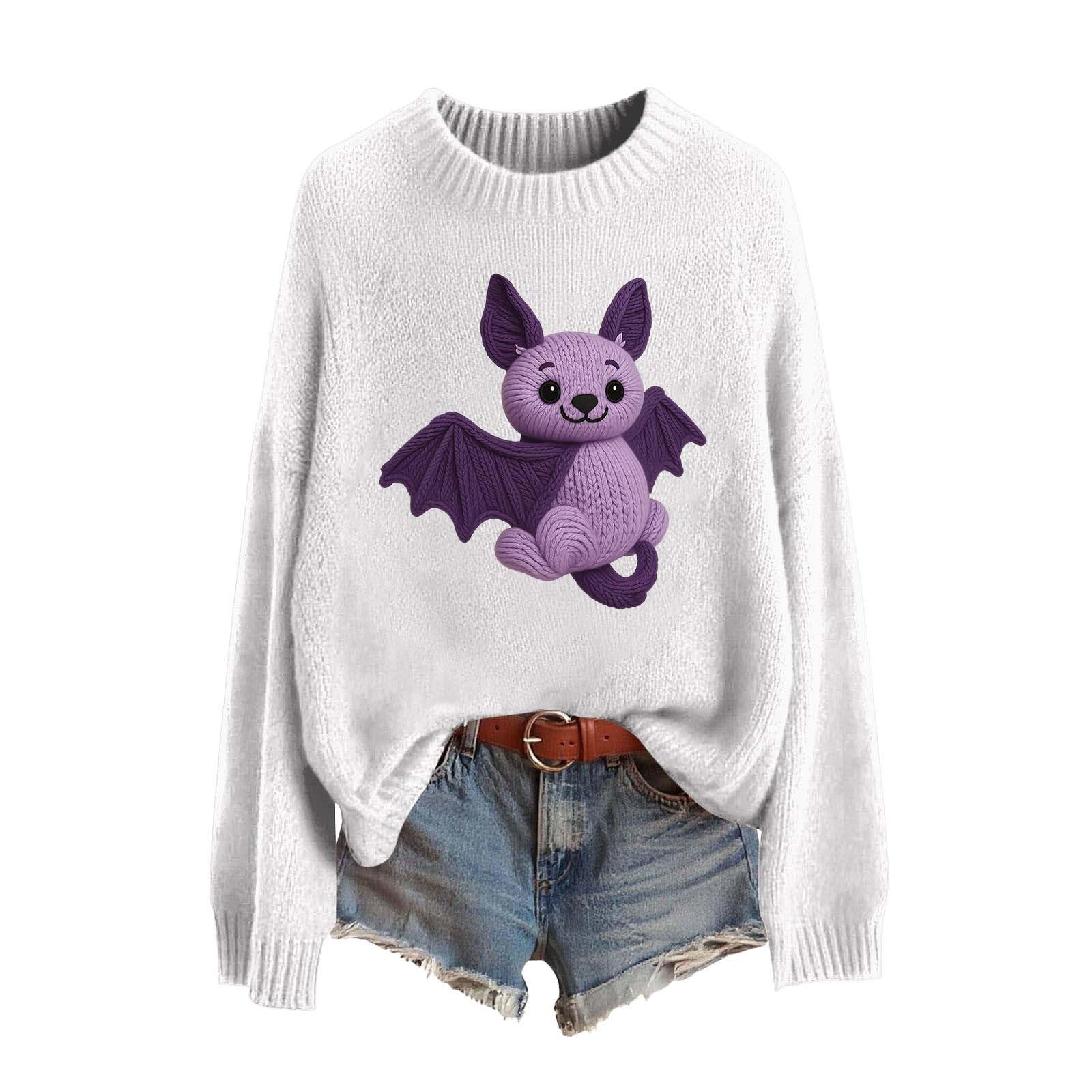 Langärmliger Rundhals-Pullover mit modischem Print, lässiges bequemes Strickoberteil für den Alltag
