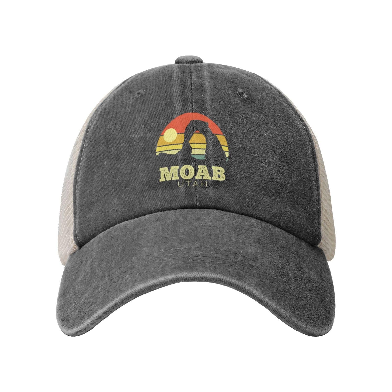 Moab Utah Vintage Sunset Denim Trucker Hat Mesh Baseball Cap for Men Or Women Cowboy Dad Deep Heather
