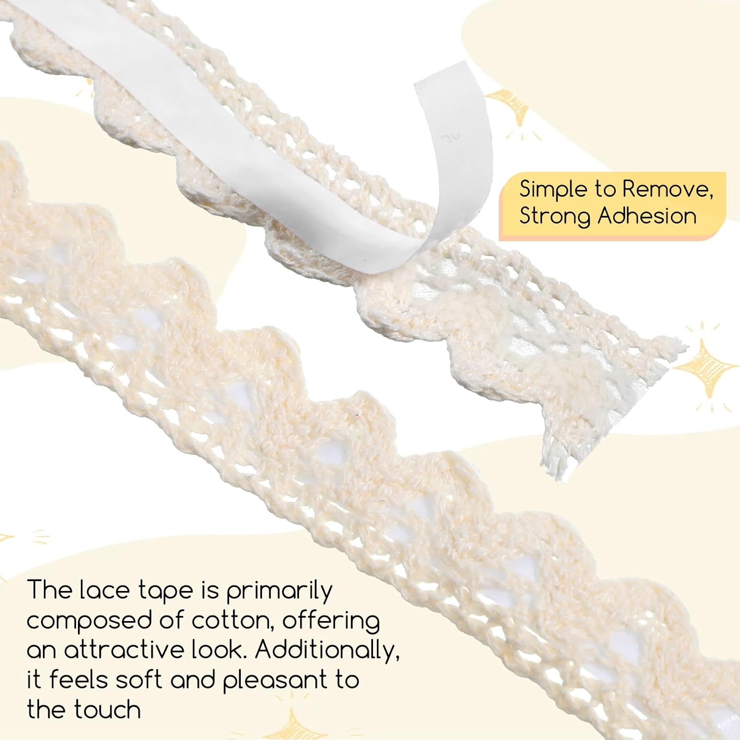 3 Pack Lace Washi Tape 0.6" Wide 2 Yards Self-Adhesive Ivory Lace Ribbon Vintage Masking Decorative Crochet Ribbon for Craft Scrapbook DIY Wedding Bridal Gifts Decoration Card Making(Beige)