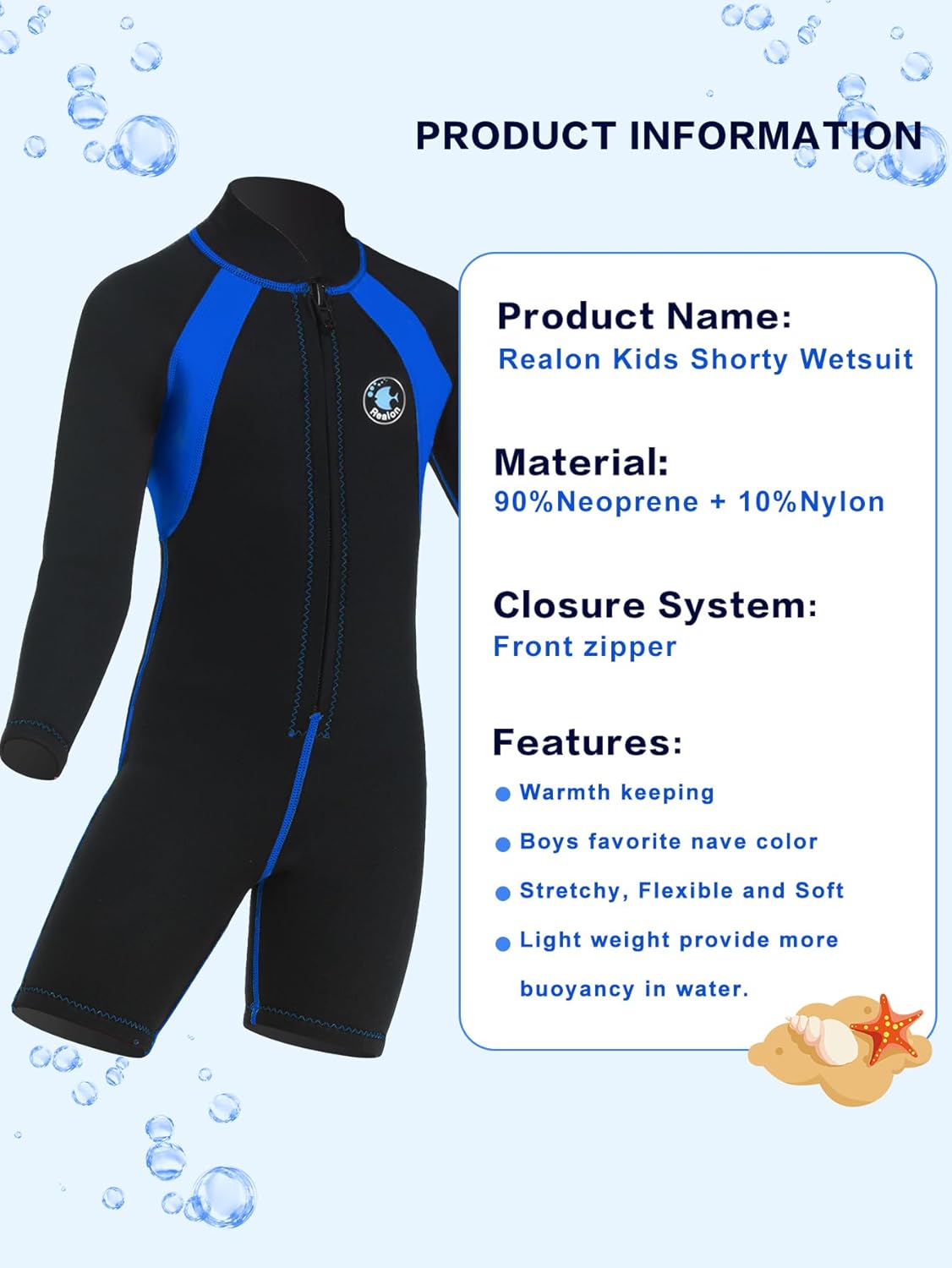 Kid Wetsuit Neoprene Boys Girls 3mm Full Wet Suit, 2mm Shorty Toddles Thermal Swimsuit, Children Back Zipper Cold Water Warmth for Swimming Kayaking Surfing Boating
