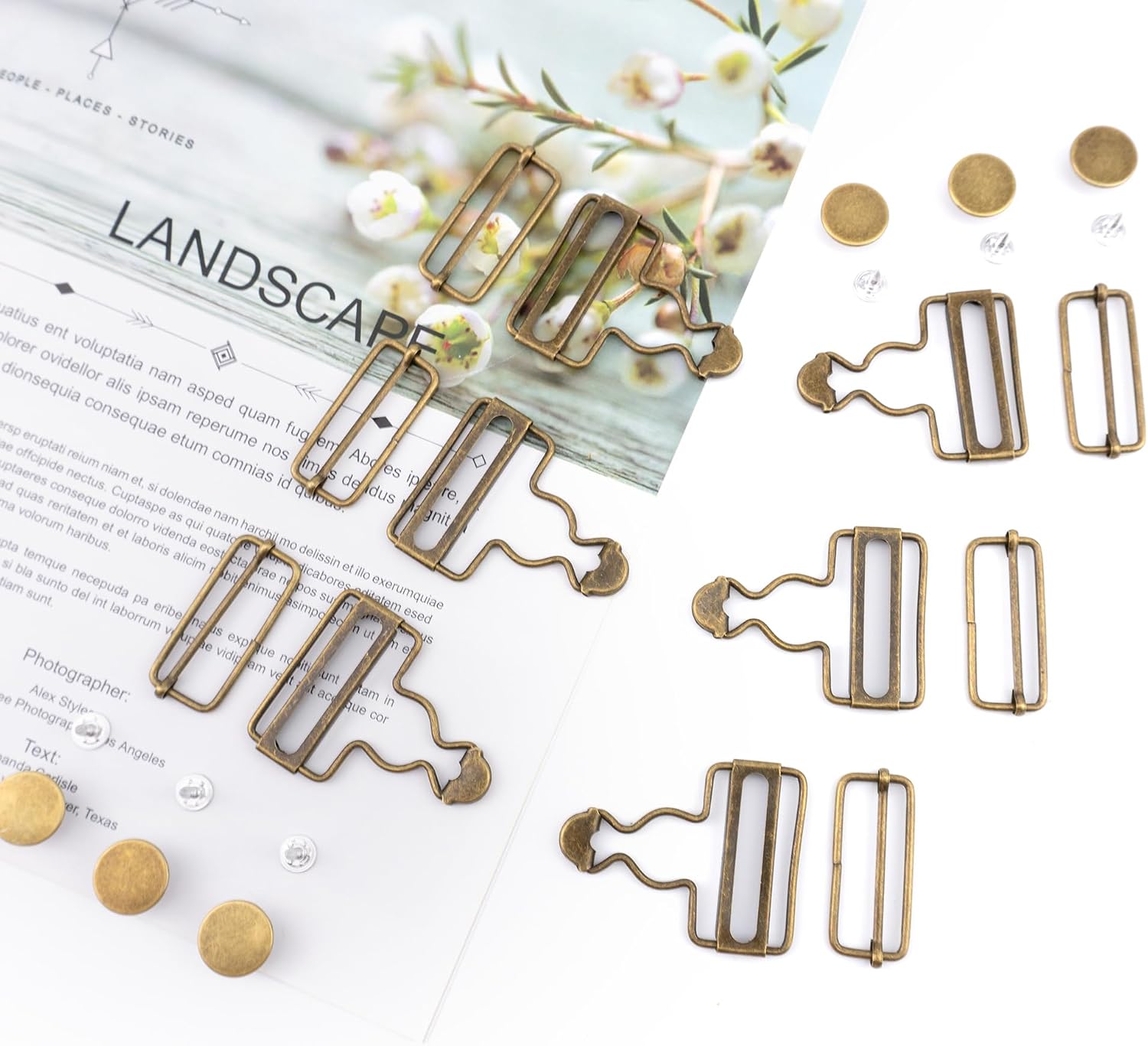 BlingKingdom 6 Sets Metal Overall Buckles Replacement, 1-1/2" Gourd Overall Clasp Clips with Adjustable Tri Glide Slide Buckle and Buttons for Bib Pants Jeans Suspenders (Bronze)