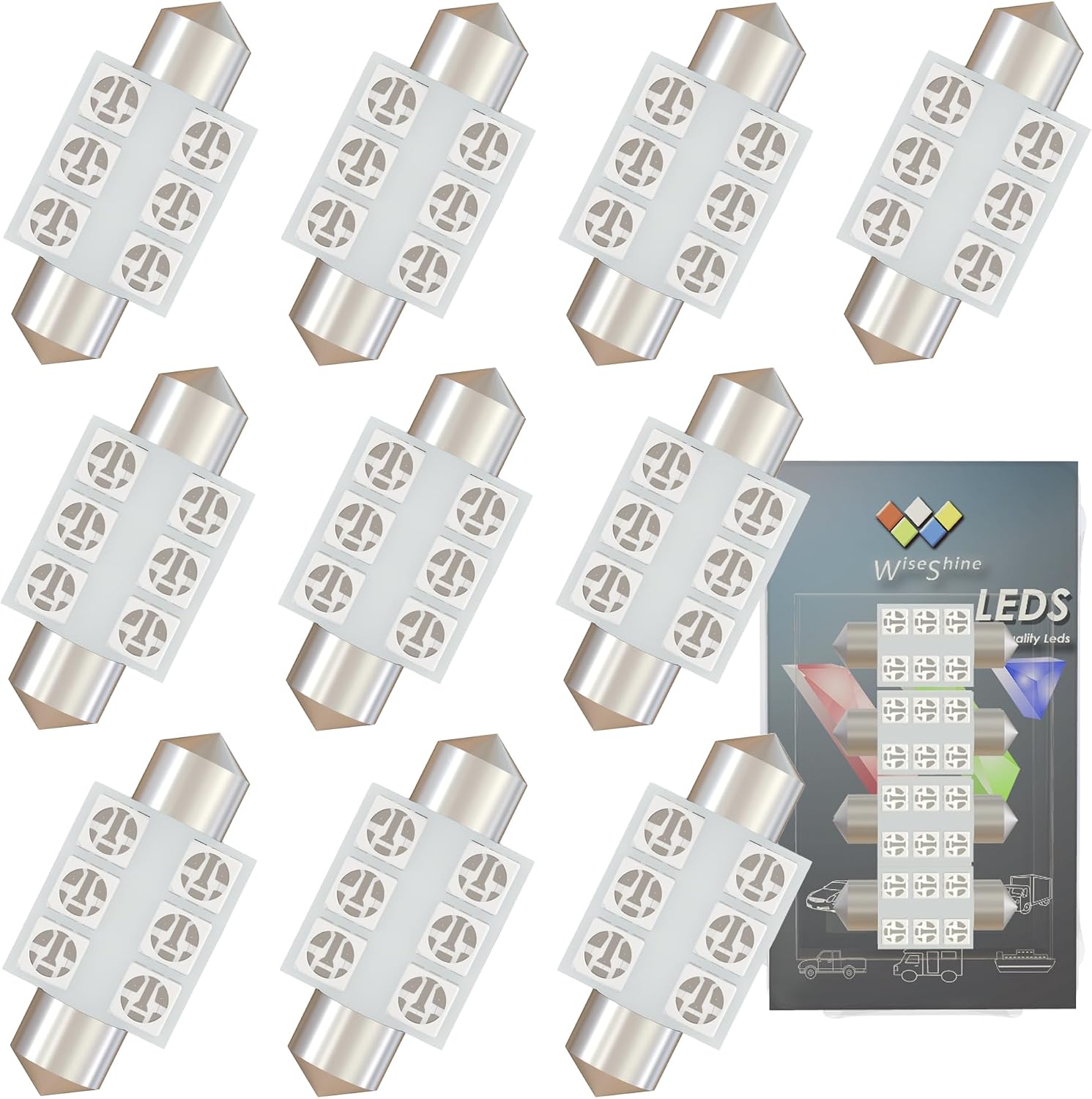 36mm Festoon Dome LED Bulb,Festoon 6418 6411 C5W LED Bulb Blue DE3425 DE3423 DC 12V for Lanscape Camper RV Car Interior Dome Trunk Lights (Pack 10)