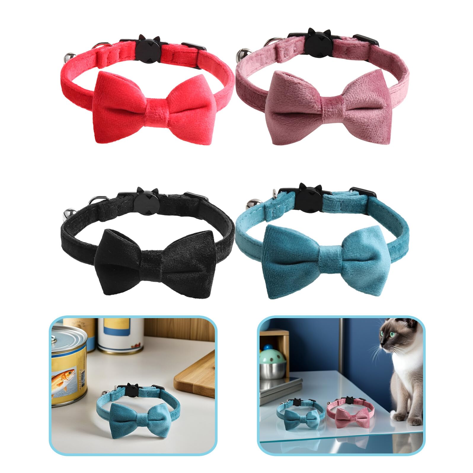UPKOCH 4 Stück Teiliges Samtiges Katzenhalsband mit Glocke und Schleife Verstellbares Kätzchenhalsband für Kleine Haustiere Sicherer Abwurfverschluss Modisches Katzenzubehör für Alltag