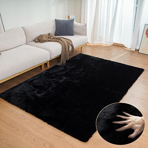 ORINOVA Alfombras peludas negras esponjosas para sala de estar, lavables y peludas para dormitorio, 4 x 6 pulgadas para decoración de guardería