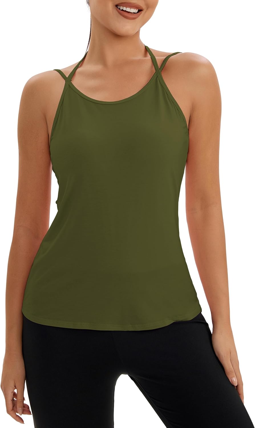 Bestisun Open Back Workout Yoga Top Spaghetti Strap Athletic Exercise Shirts for Women - Image 4