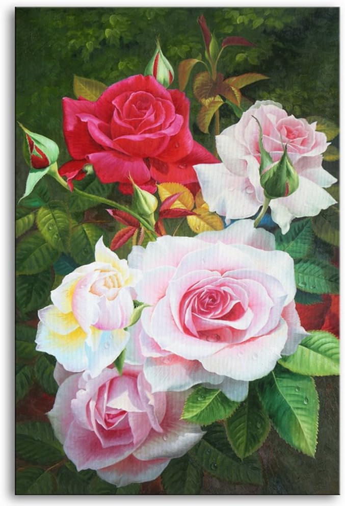 Red Rose Painting Modern Flower Canvas Prints Artwork on Canvas Flower Paintings Framed Wall Art for Home Decorations Wall Decor 24x36inch Ready to Hang