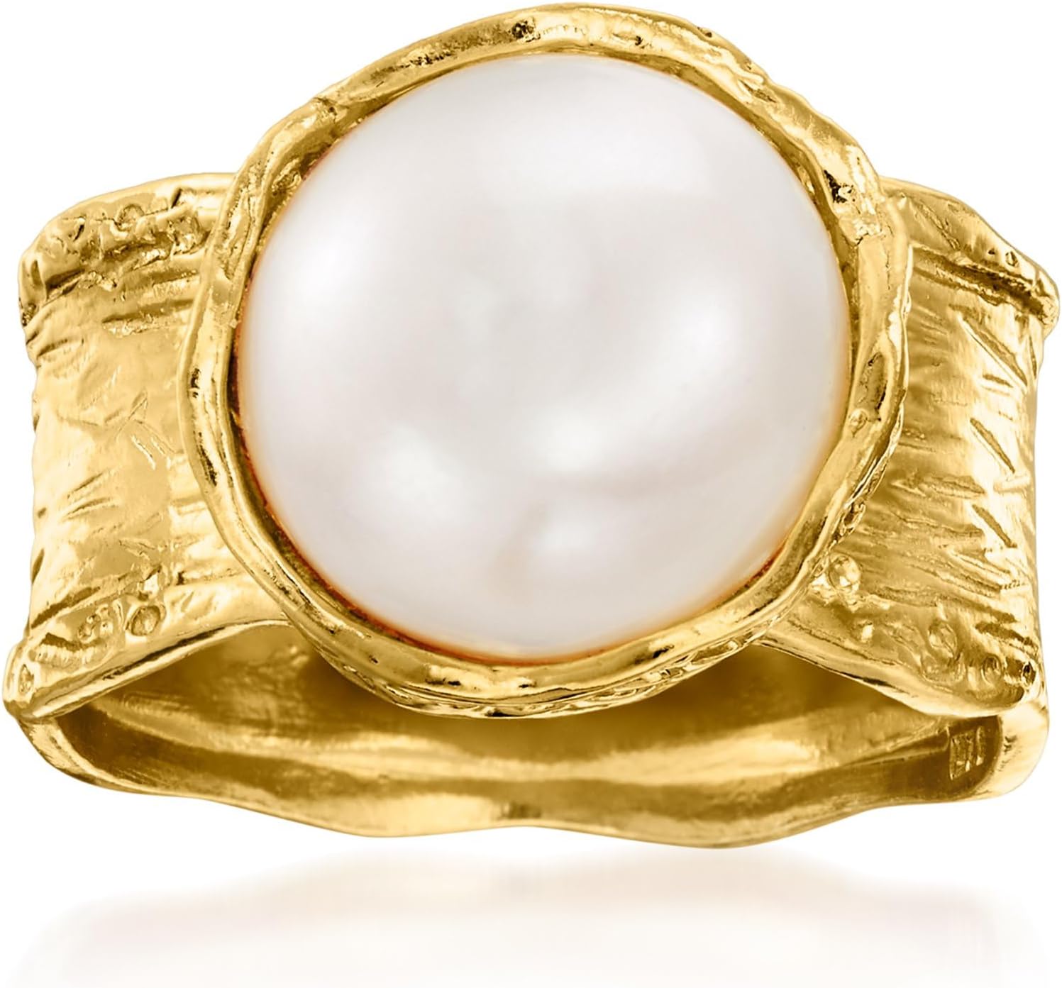 Ross-Simons 12mm Cultured Button Pearl Statement Ring in 18kt Gold Over Sterling Silver