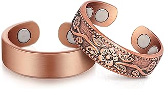 Copper Rings for Women, Thumb Rings 99.99% Pure Copper Magnetic Rings with 3500 Gauss Magnets, Copper Jewelry Gift Adjustable (2 PCS)