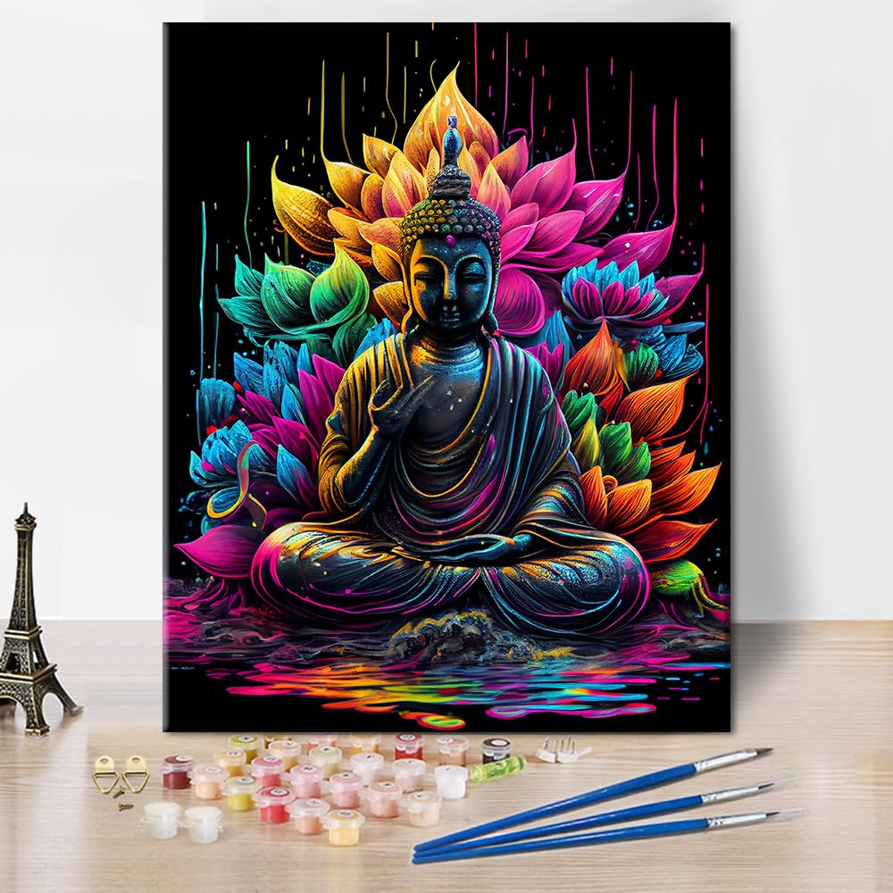 TISHIRON DIY Pintura por Números Adultos Principiantes Buda Adultos Kit de Pintura por Números Religión Pintura Acrílico Lotus Yoga Zen Pintura al Óleo Artesanía para el Hogar 40 x 50 cm(Sin Marco)