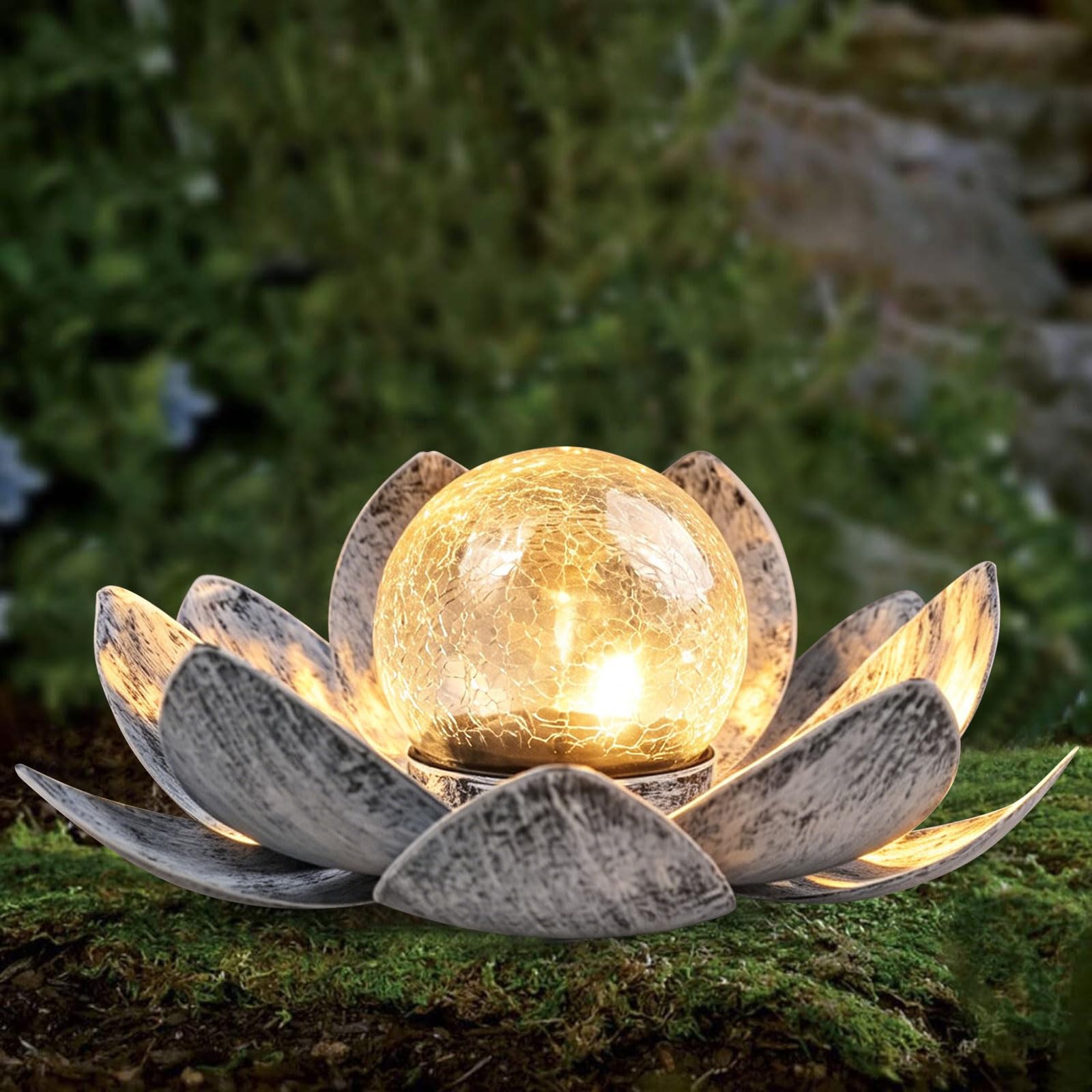 solar lampe outdoor gartendeko,garten deko draußen, Wasserdichte Solar Lotusblüten Lampe gartendeko,Crack Glaskugel Deko solar lampe outdoor,solarleuchten garten für Gärten,Rasen,[Energieklasse A++]