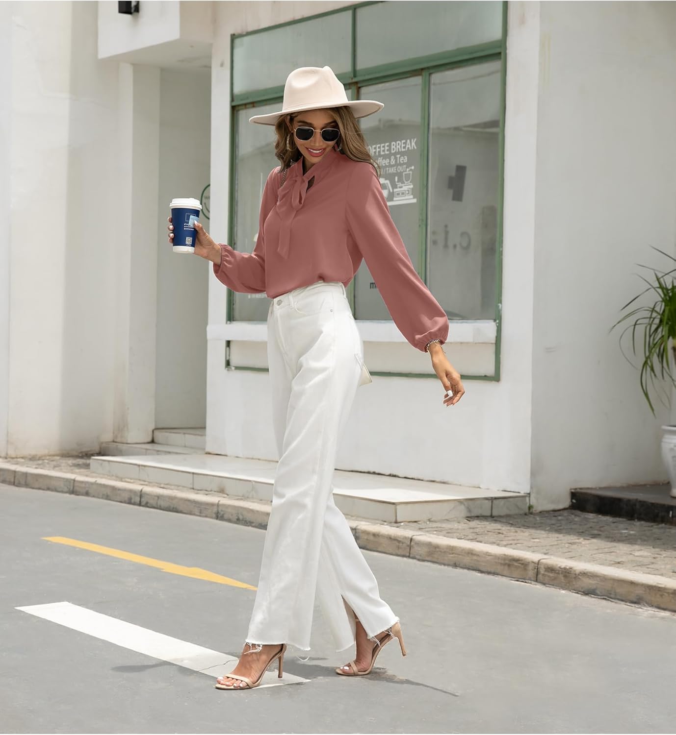 CZYINXIAN Womens Dressy Chiffon Blouse Business Work Casual Tie Neck Shirt Tops - Image 3