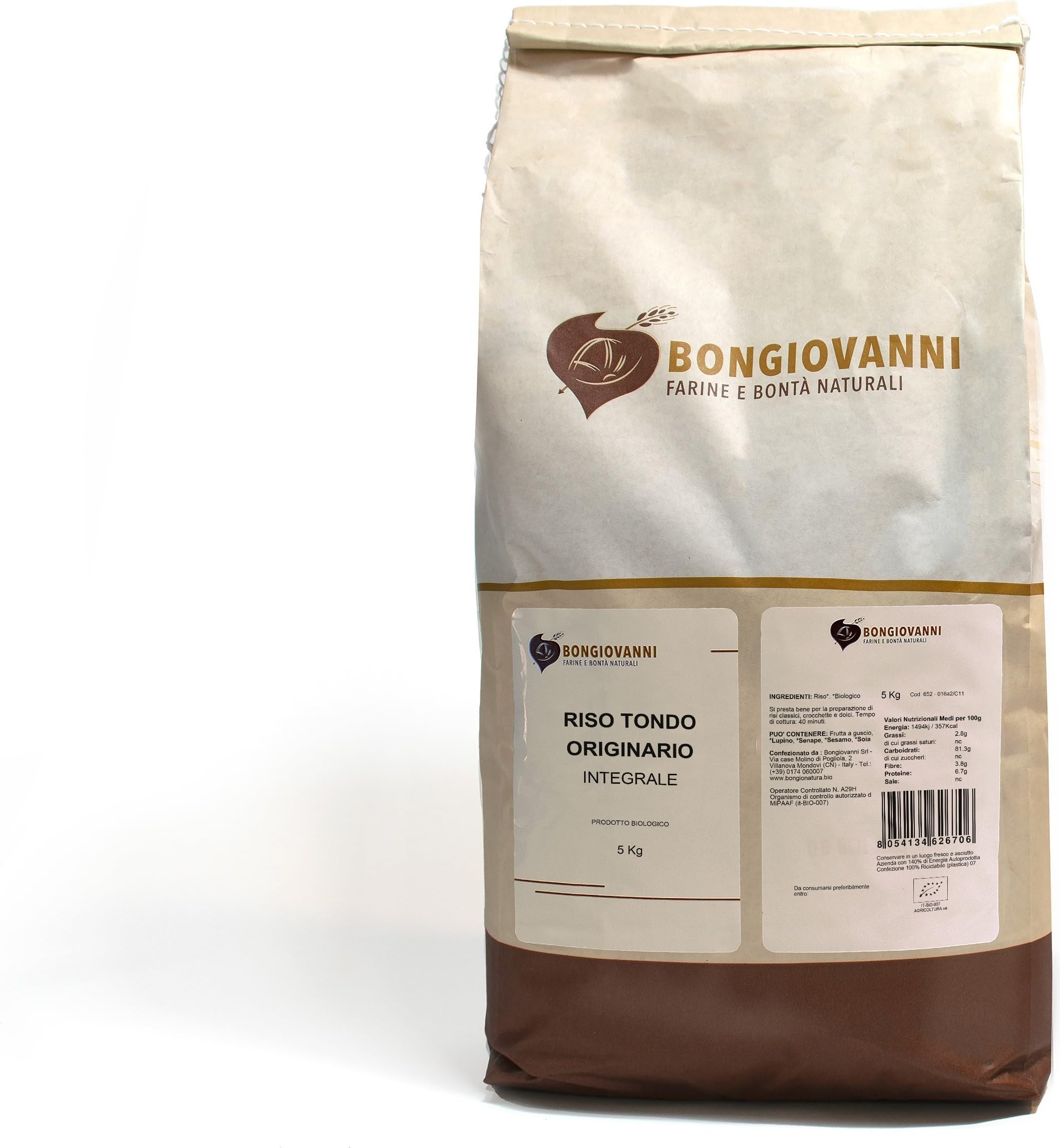 BONGIOVANNI Farine e Bontà Naturali Riso Originario Tondo Integrale Bio 5 kg