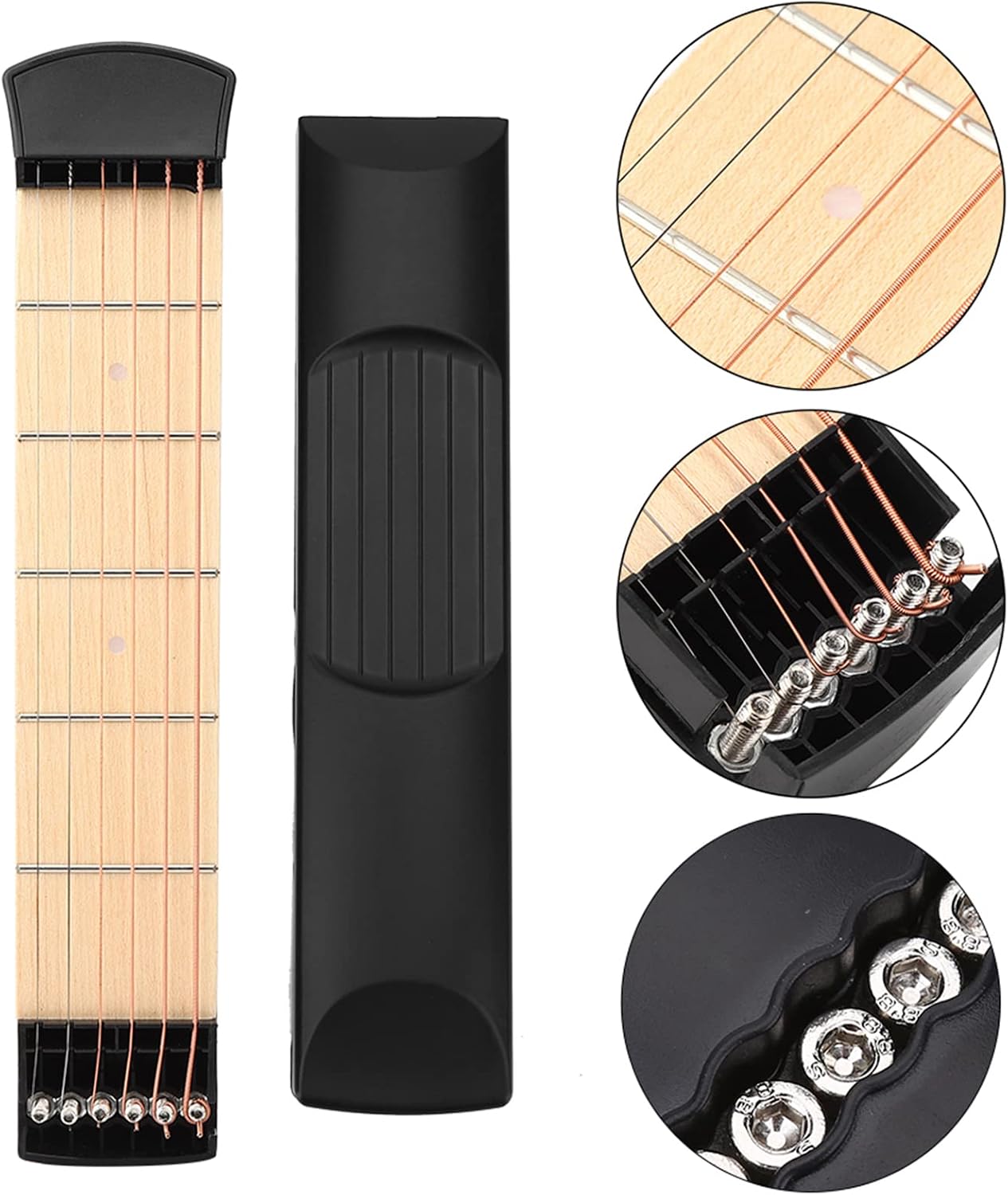 Pocket Guitar Practice Fretboard for Left Handed, 6 Fret Practice Guitar Neck, Fret Guitar Chord Practice Tool with Bag and Wrench, Stretchable Mini Chord Trainer for Beginners