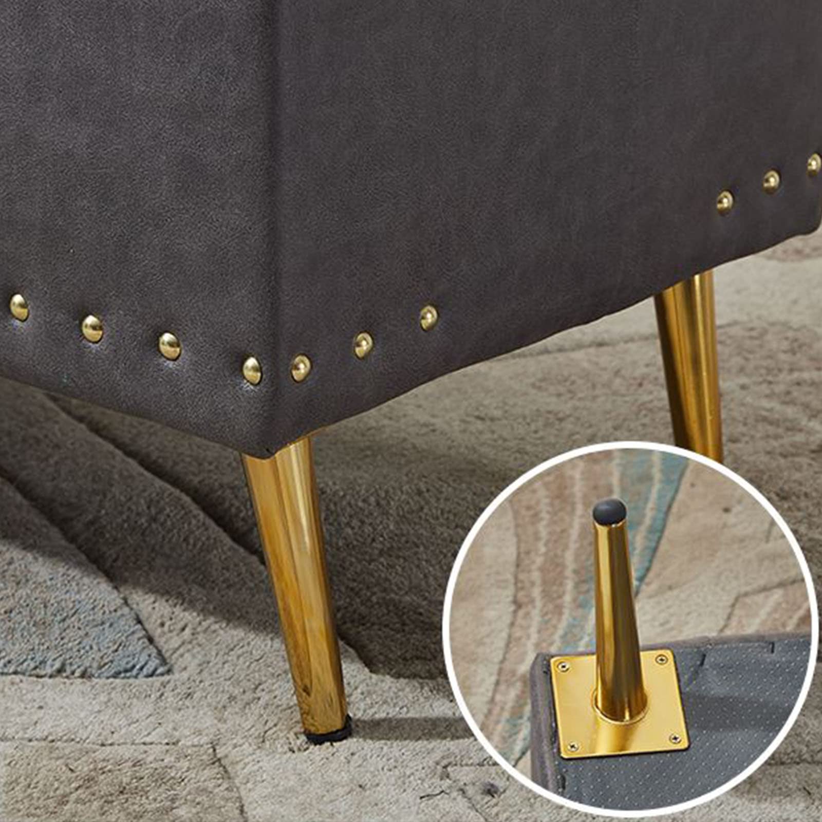 Pouf rettangolare in ecopelle blu scuro con contenitore imbottito ottomano per soggiorno, camera da letto, ingresso e corridoio, 100 x 40 x 45 cm