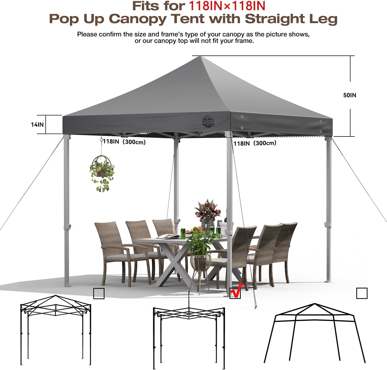 Replacement Canopy Top for Pop Up Canopy Tent,Heavy Duty 600D Oxford Fabric Outdoor Tent Cover (Gray,10x10 TOP ONLY)