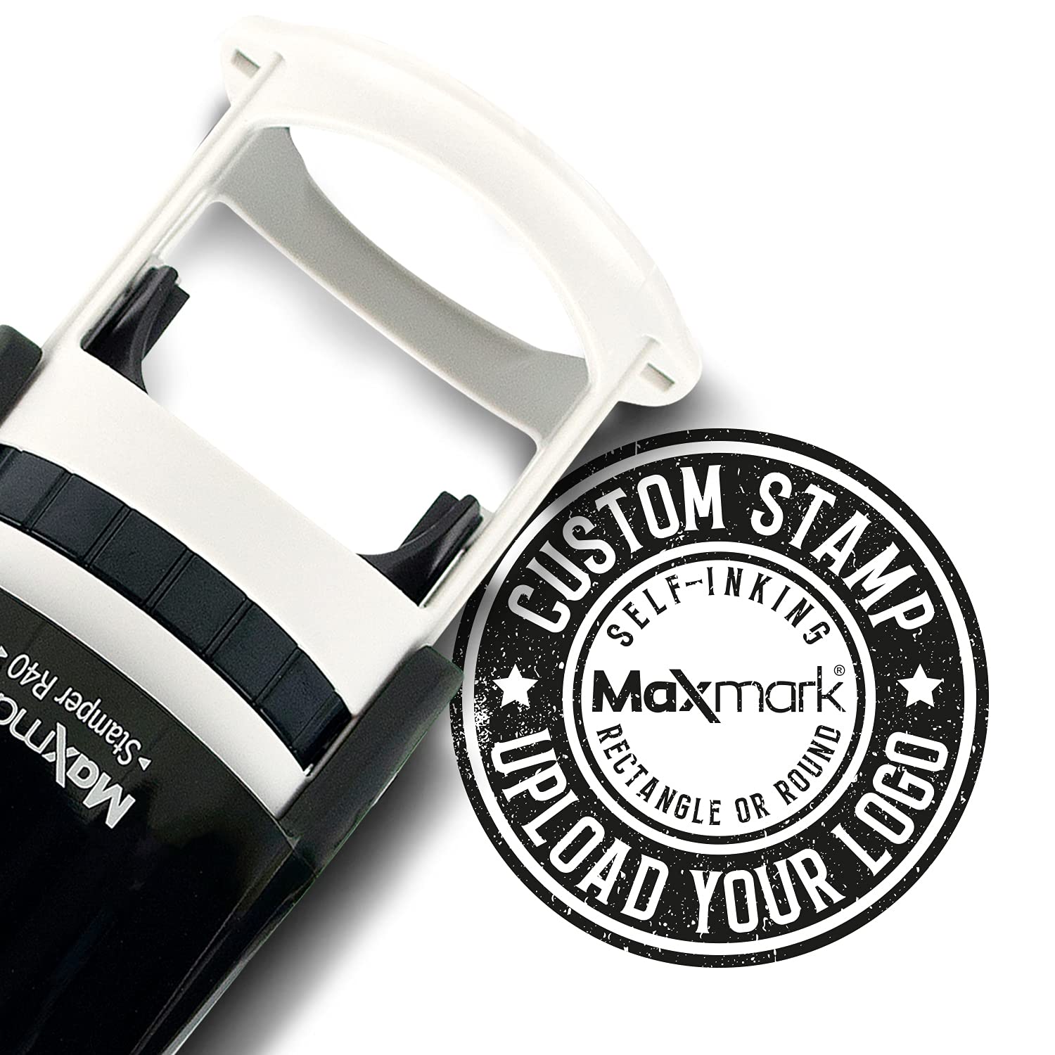 MaxMark Personalized Business Custom Self-Inking Round Logo or Text Stamp - Choose from 15 Ink Colors.