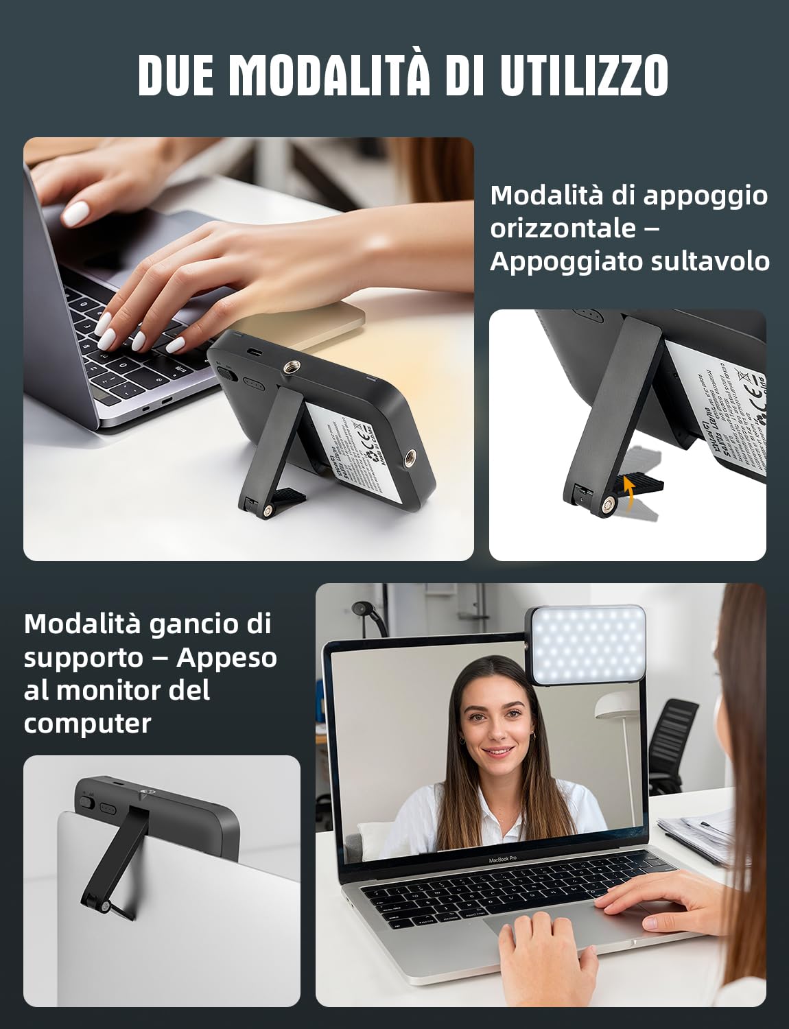 YOHOOLYO Luce Selfie per Telefono, Temperatura Colore Regolabile 2500K-9000K, 96 LED, Dimmerabile senza Livelli, CRI 95+, Magnetica, Batteria 2000mAh, per Telefono/iPad/PC/Fotocamera