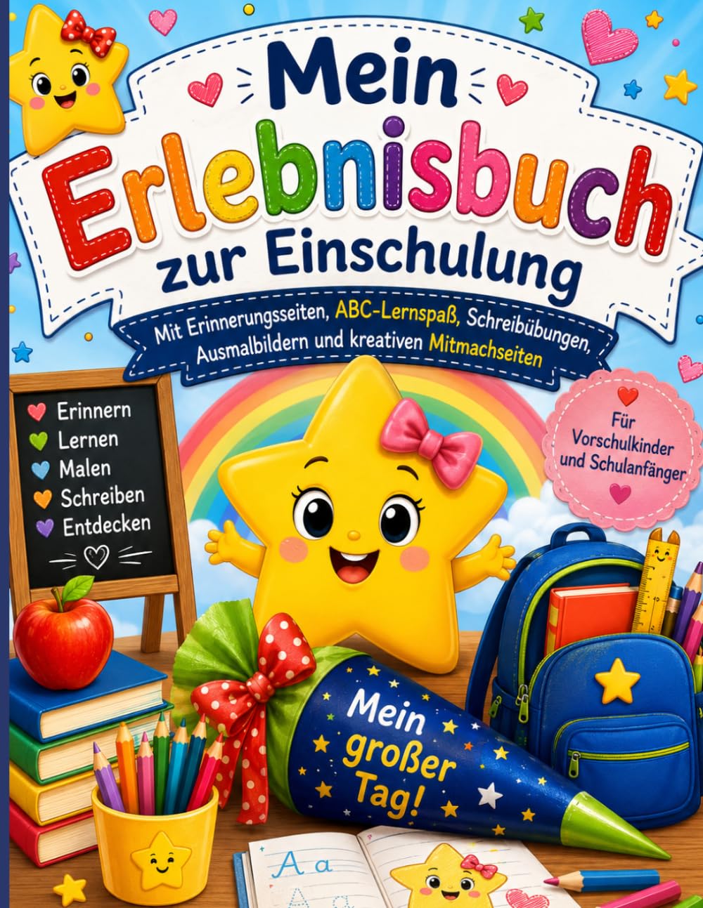 Mein Erlebnisbuch zur Einschulung: Mit Erinnerungsseiten, ABC-Lernspaß, Schreibübungen, Ausmalbildern und kreativen Mitmachseiten für Vorschulkinder und Schulanfänger