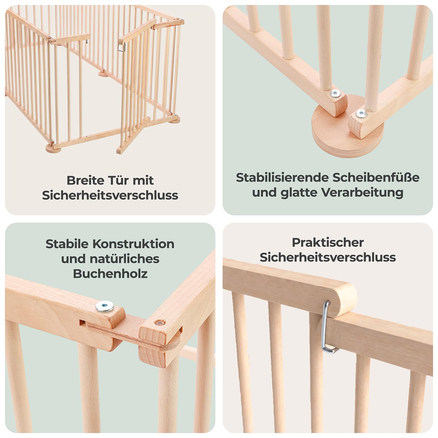 Laufstall Baby XXL Klappbar mit Tür, Laufgitter Baby inkl. 6 Elementen je 100 x 72 cm, Babygitter Holz Faltbar, Kinderlaufstall & Absperrgitter Für Innen- und Außenbereich