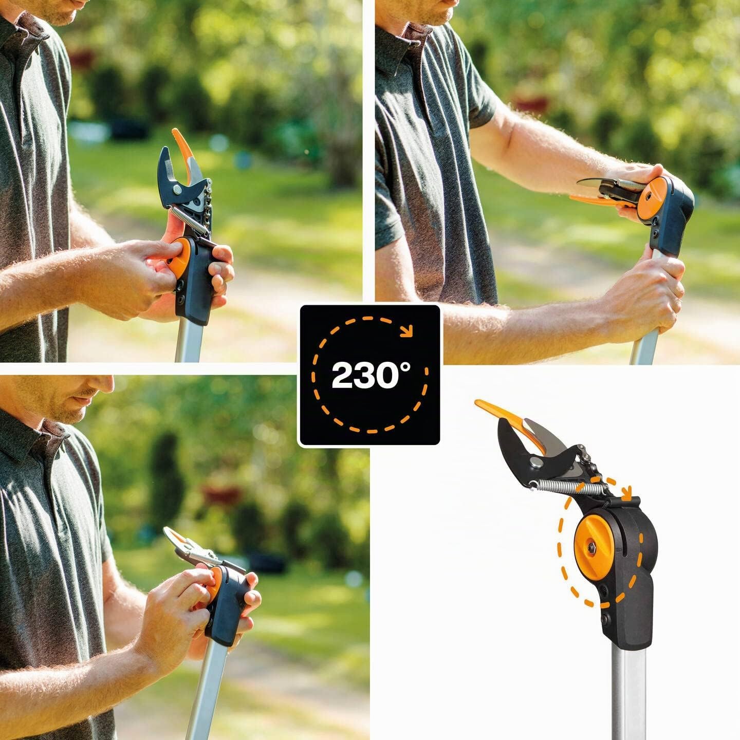 Fiskars Pértiga telescópica con cuchilla Bypass para ramas grandes y pequeñas, Capa antiadherente, Cuchillas de acero/Mango de aluminio, Longitud ajustable: 2,4 – 4 m, Negro/Naranja, UPX86, 1023624