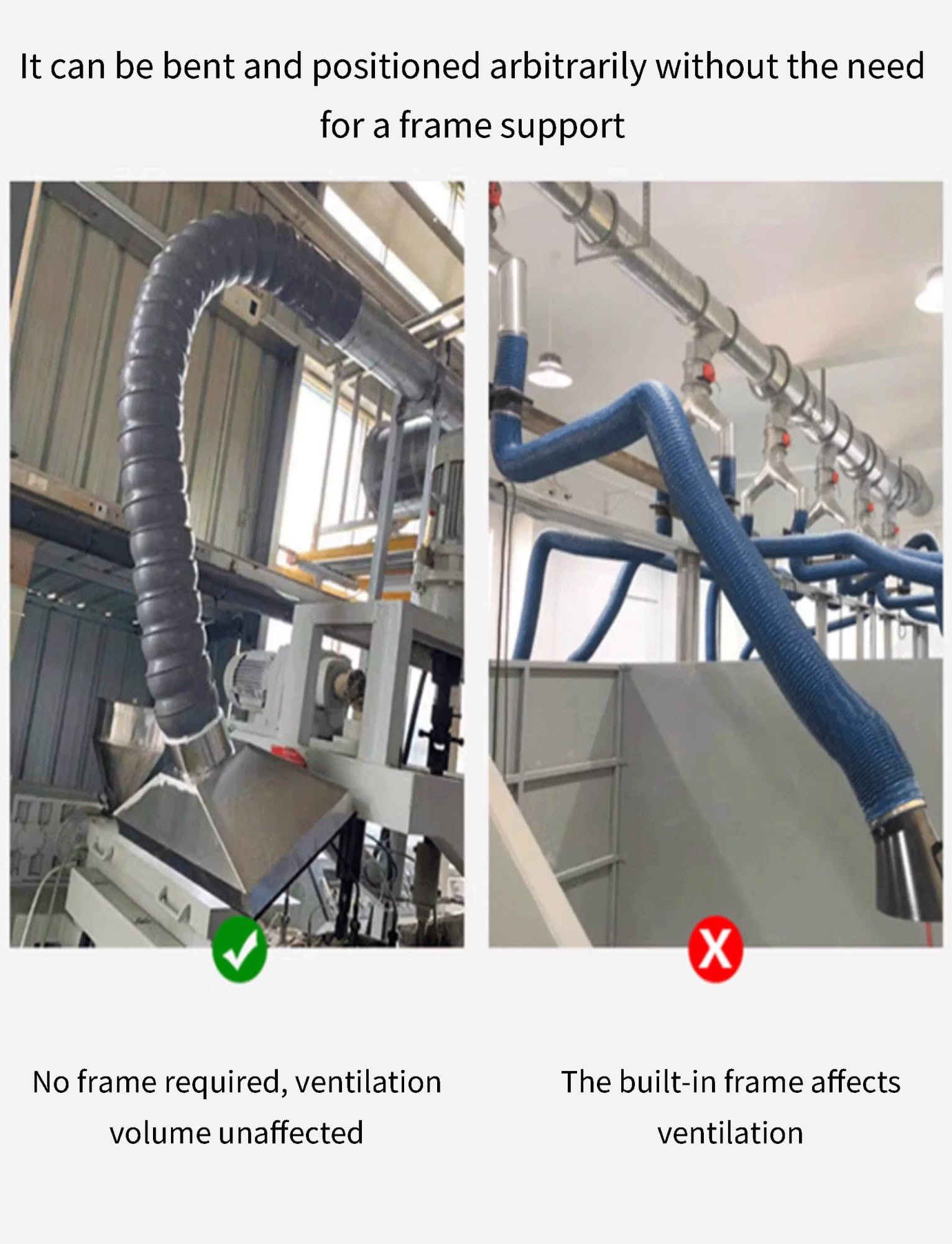 Extractor de humos de soldadura con válvula ajustable, tubo de ventilación for extracción de humos, brazo colector de conducto flexible for eliminación de aire/humo(7.5x150cm/2.9x58.5in)