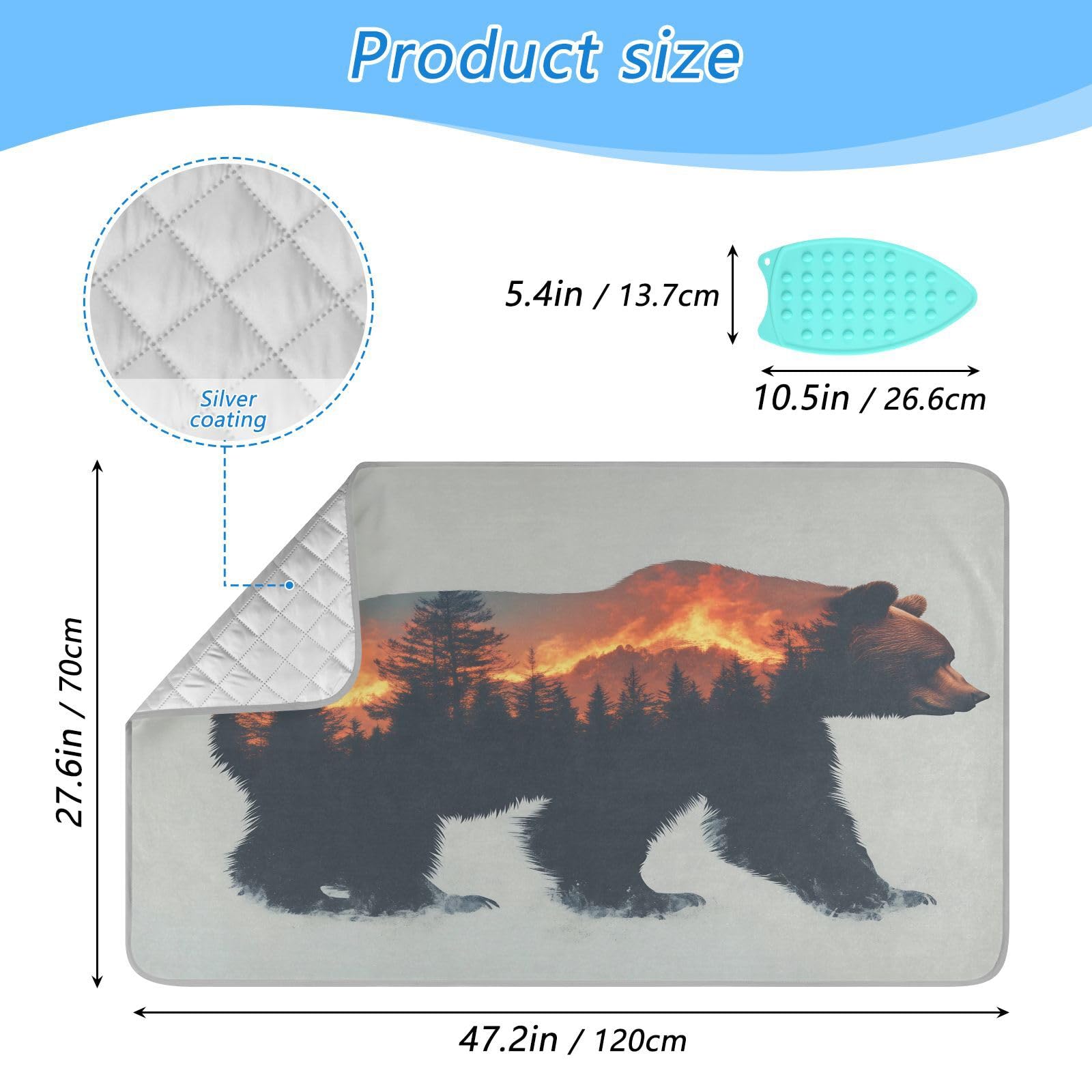 pnyoin Portable Ironing Mat Brown Bear and Forest Travel Ironing Pad with Silicone Iron Rest for Steam Pressing on Tabletop or Bed Heat Resistant Portable Quilting & Travel Blanket