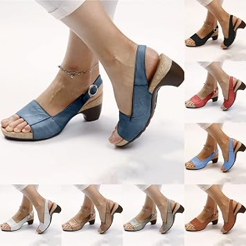 Thick Heel Sandals Pumps Ankle Buckle 