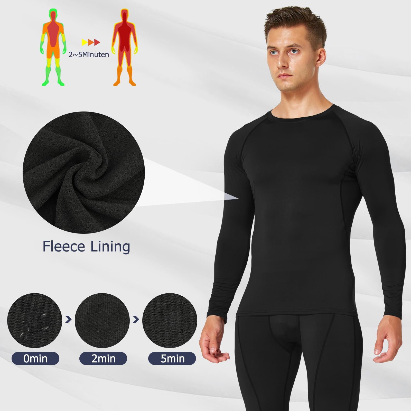 Ropa Termica Hombre Frio Conjunto Interior Termico Transpirable Camiseta Manga Larga y Pantalon Invierno para Esqui Moto Trekking