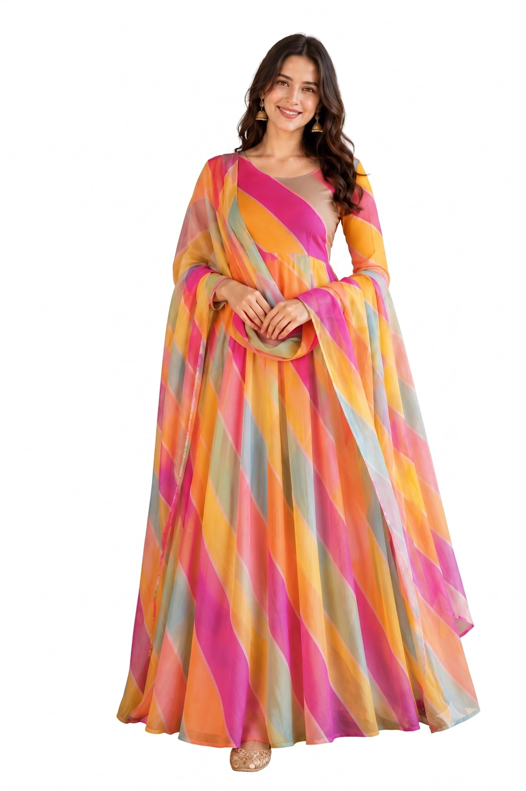 BANDRAGIRLS Rayon Printed Anarkali Gown Set - Image 1