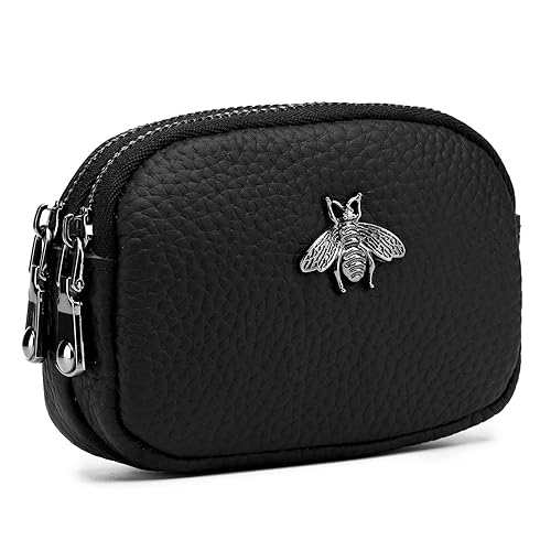 imeetu Women Leather Coin Purse, Small 2 Zippered Change Pouch