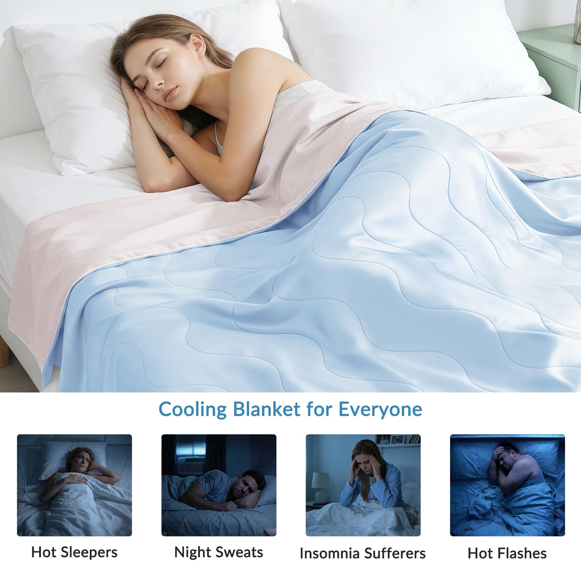 Exclusivo Mezcla Manta Refrescante de Verano, con Fibra de Enfriamiento, Diseñado para Personas Que Duermen con Calor, 220x240cm, Doble Cara,para Cama, Sofá, Dormir, Azul Claro