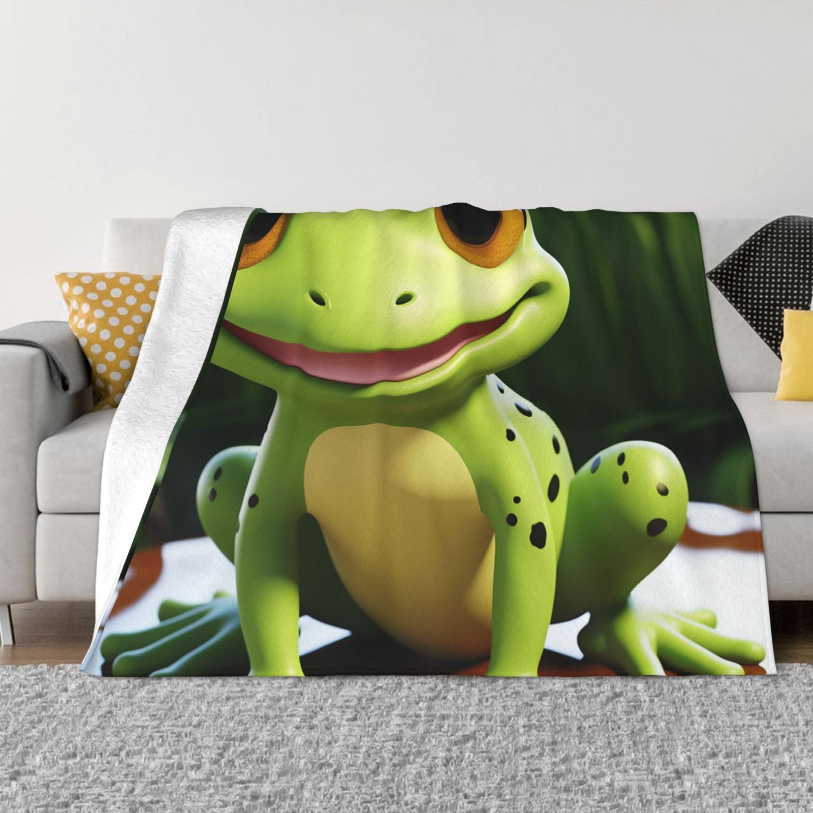 KLOPH Cute Frog Throw Blanket 80"x60" Flannel Fluffy Warm Blanket for Couch, Reversible Plush Blankets for Bed, Comfy Fuzzy Blanket for Sofa, Plush Lightweight-Blankets for All Season