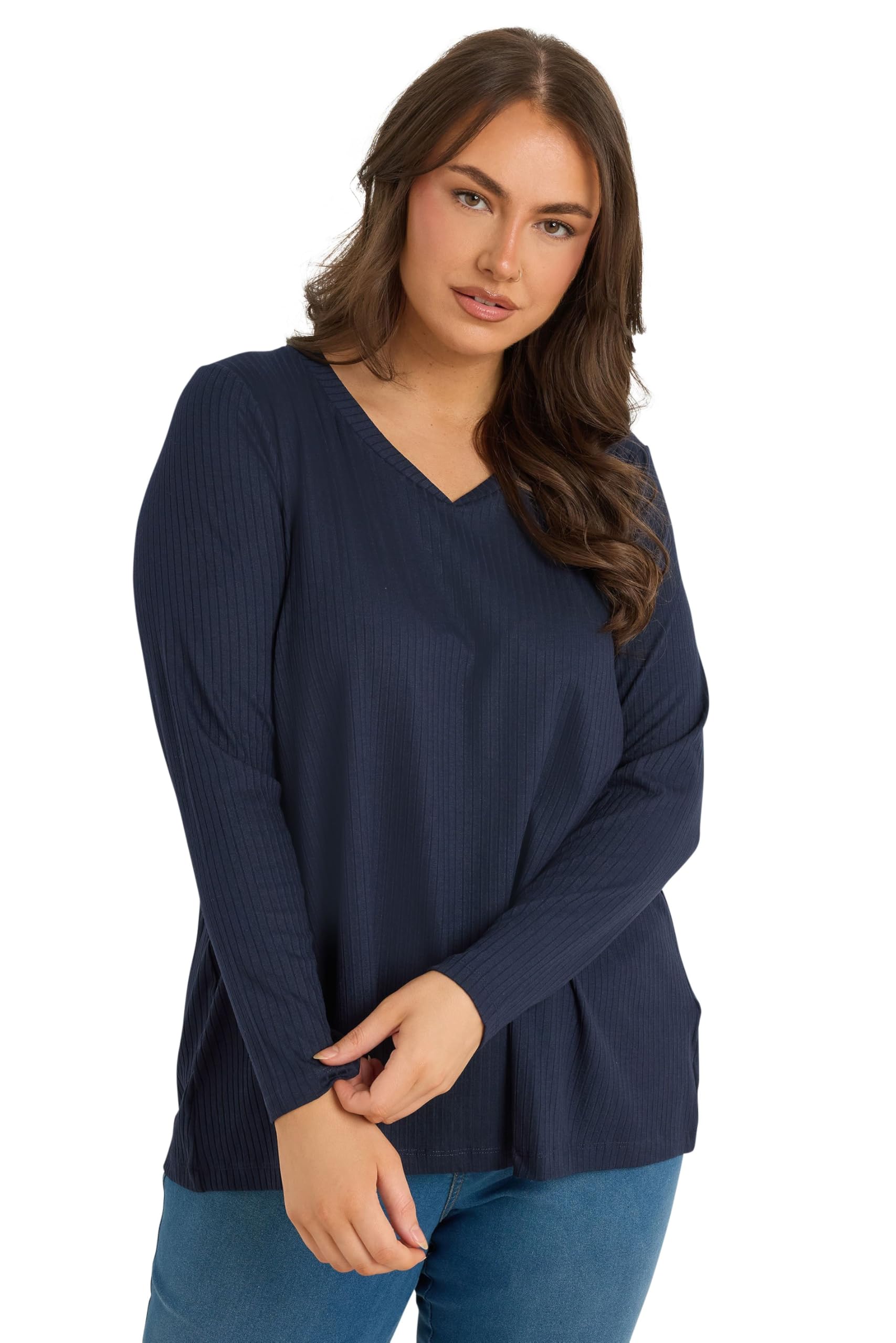 Evans Women's Blue Plus Navy Premium Ribbed Modal Blend Swing Top Size 22-24