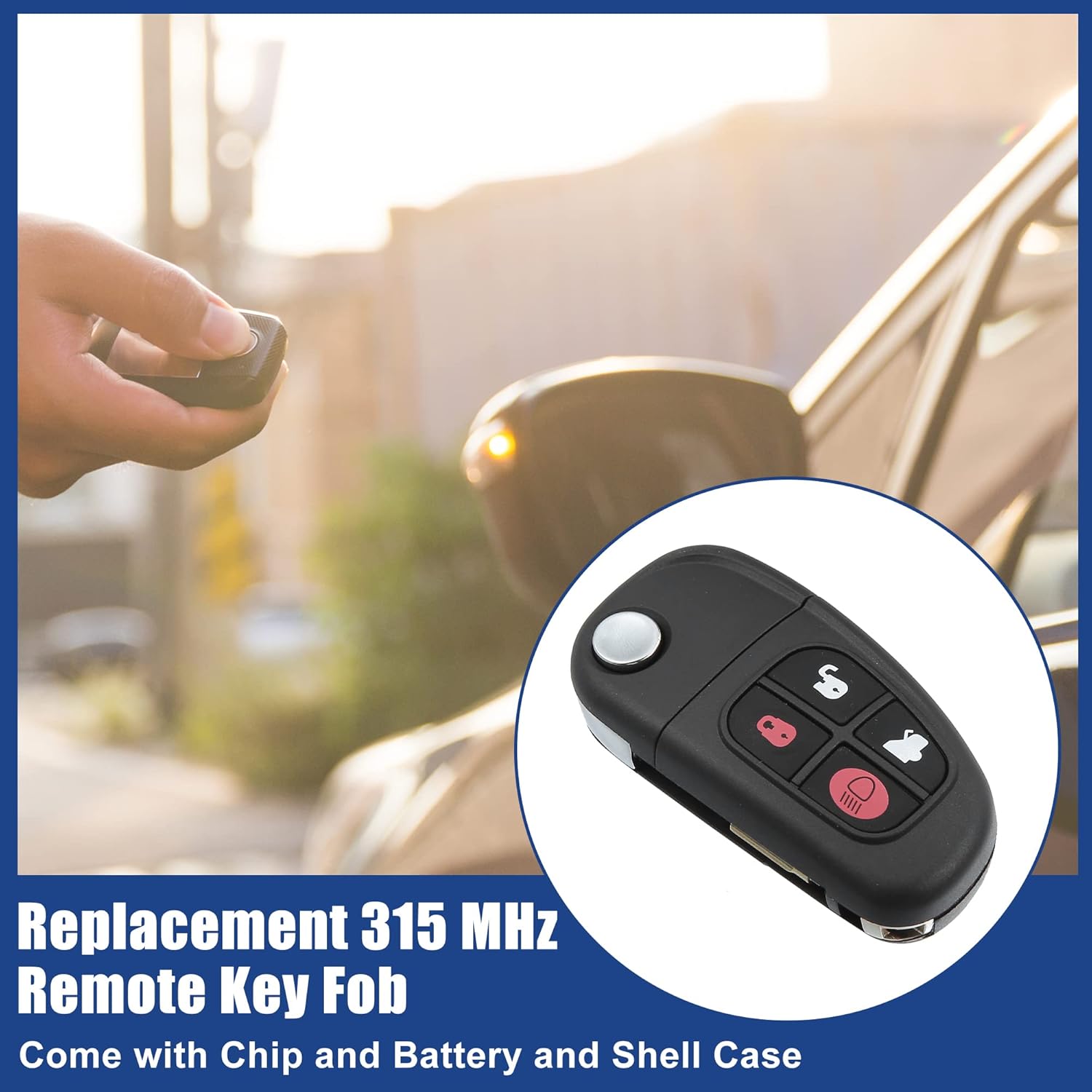 ACROPIX 315 MHZ Key Fob Keyless Entry Remote Fit for Jaguar S-Type XJ8 X-Type 2002-2008 NHVWB1U241 - Pack of 1 Black - Image 2