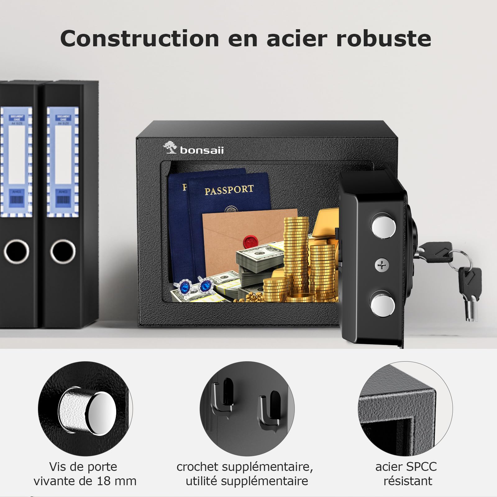 Bonsaii 6.6L Safe Box, Small Safe Lock Box with Electronic Keypad for Money, Steel Construction Digital Safe, Mini Safe with 2 Keys for Home Office Hotel - 4