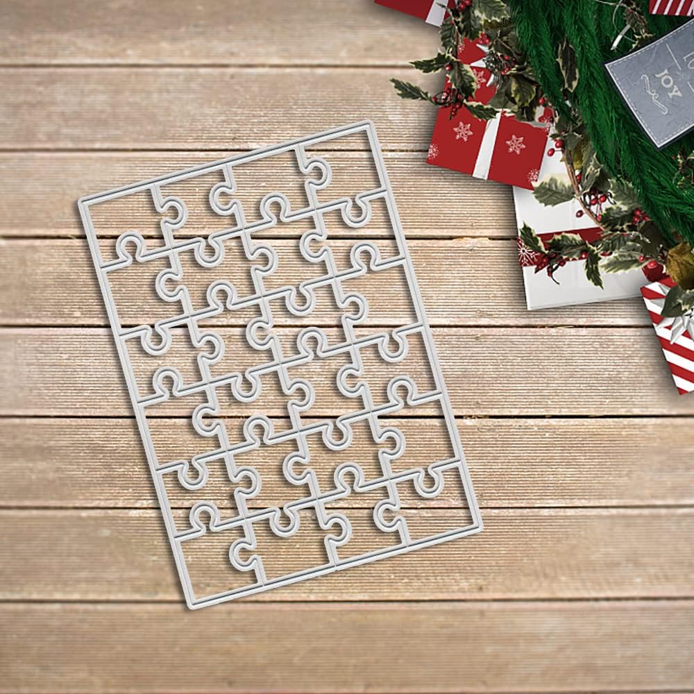 ALIBBON Jigsaw Puzzle Die Cuts for Card Making and Scrapbooking, Square Jigsaw Cutting Dies Metal Template Molds, Rectangle Puzzle Frame Die Cuts for DIY Photo Album Paper Embossing Card Decoration