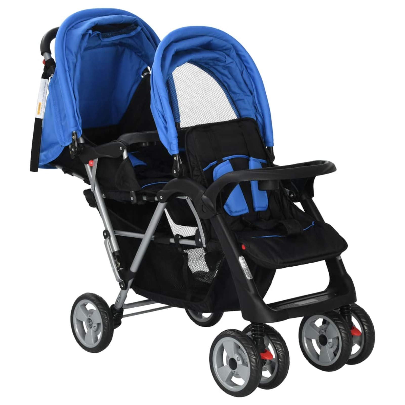 Carrito para dos bebé, MOONAIRY Cochecito Bebe, Coche Bebe, Baby Stroller,s tandem azul y negro de acero