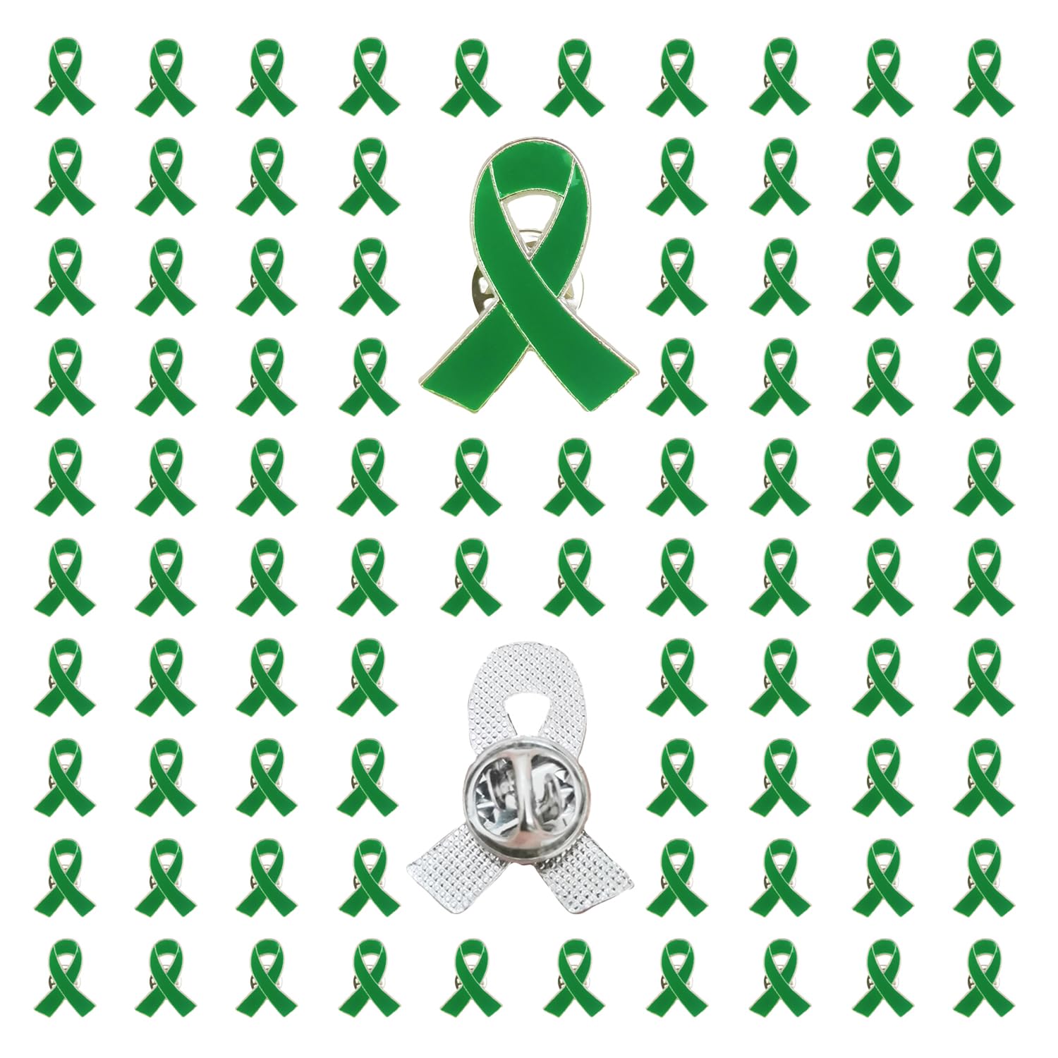 Green Ribbon Pins 100 pieces Mental Health Awareness Pins Environment Issue Liver Cancer Awareness Ribbon Brooch