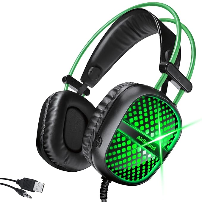 AirSound Alpha-7 Stereo Gaming Headset for Noise Cancelling Over-Ear Headphones with Mic, Neon LED, Bass Surround, Soft Memory Earmuffs for All Laptop at Rs. 949