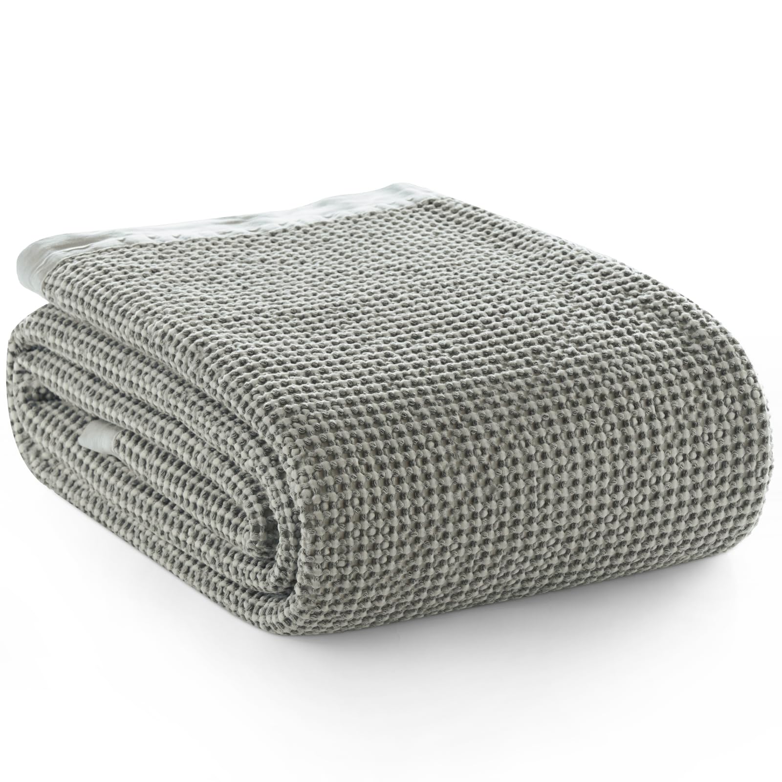 phf stone washed 100% cotton waffle blanket, vintage deep honeycomb texture, breathable thermal blanket for bed & home decor, all season layering - queen, frosted grey