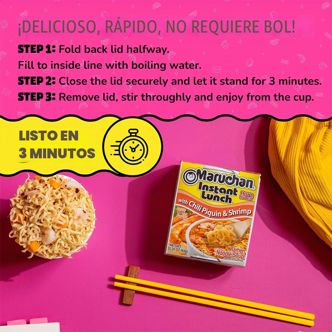 Maruchan Instant Lunch,Cajun Style With Chili Piquin & Shrimp, 2.25-Ounce Packages (Pack of 12)