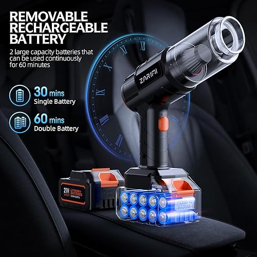 Miniatura 3 de Aspiradora portátil inalámbrica para automóvil, 50000 Pa de alta potencia recargable con 2 baterías y cargador, aspiradoras de mano 6 en 1 para el