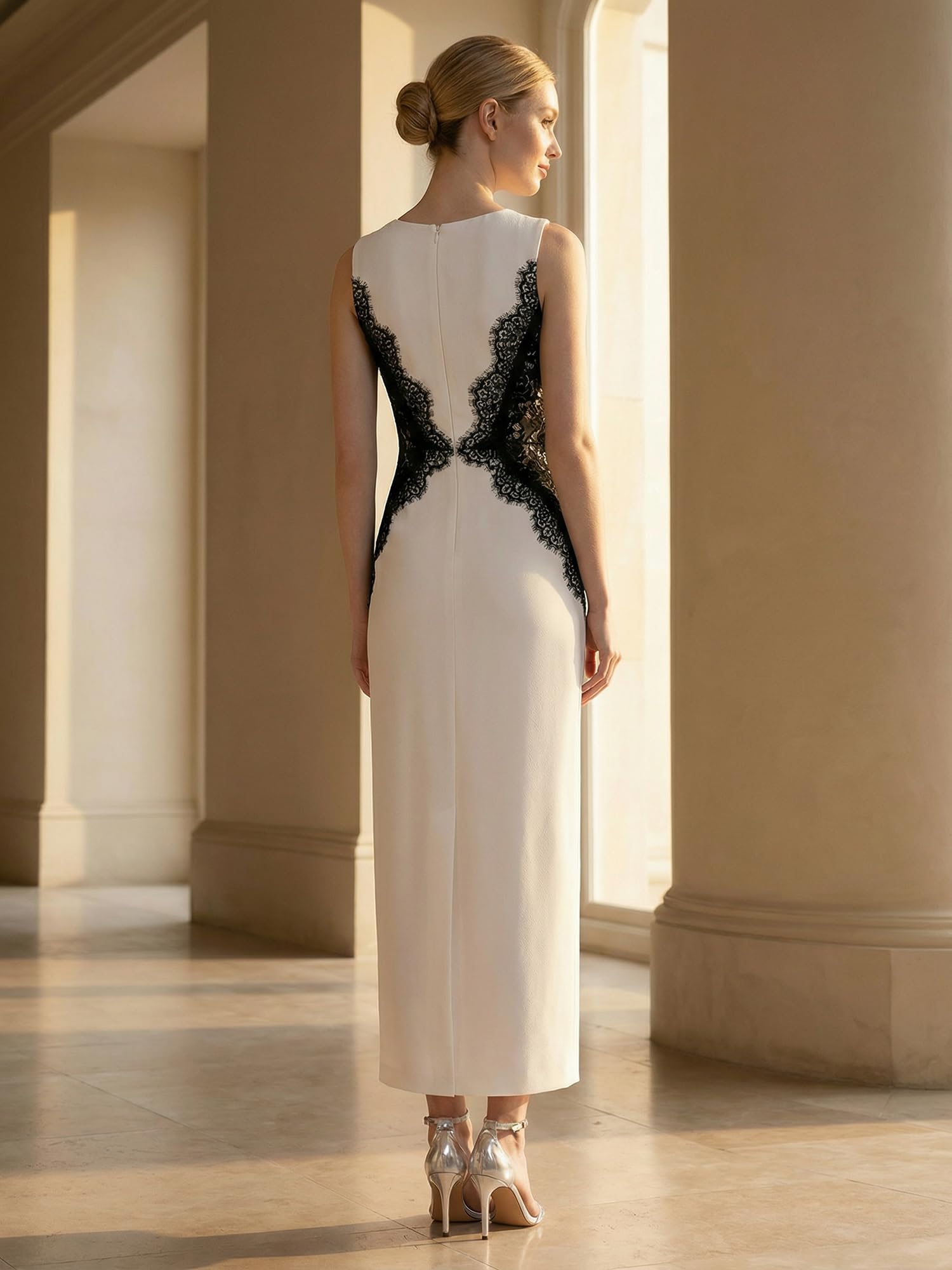 Ever-Pretty Robe de Soirée Chic Encolure Ronde sans Manche Tricot Maxi Robe Fourreau EE02671