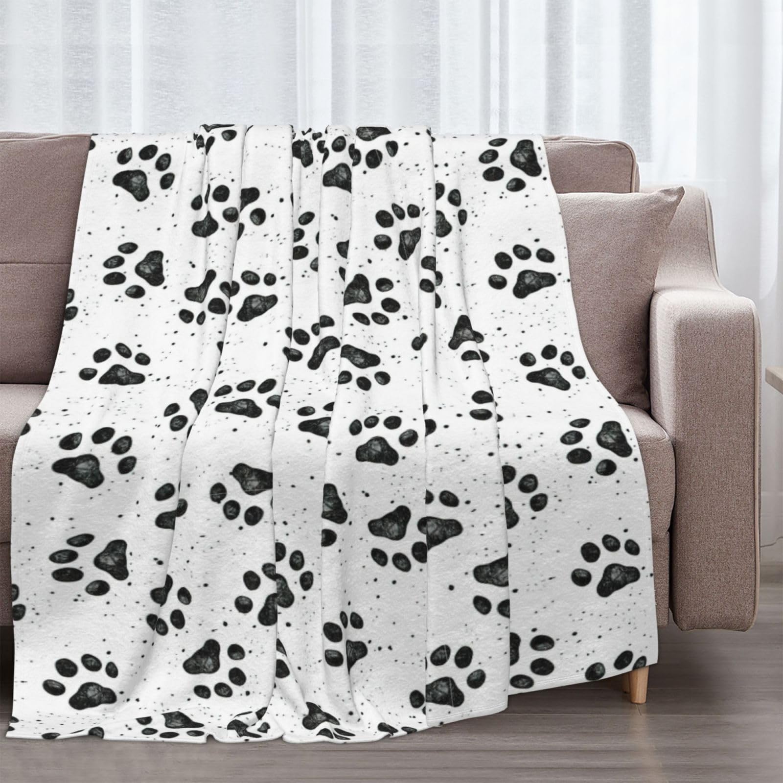 Couverture en flanelle avec motif patte de chien - 177,8 x 203,2 cm