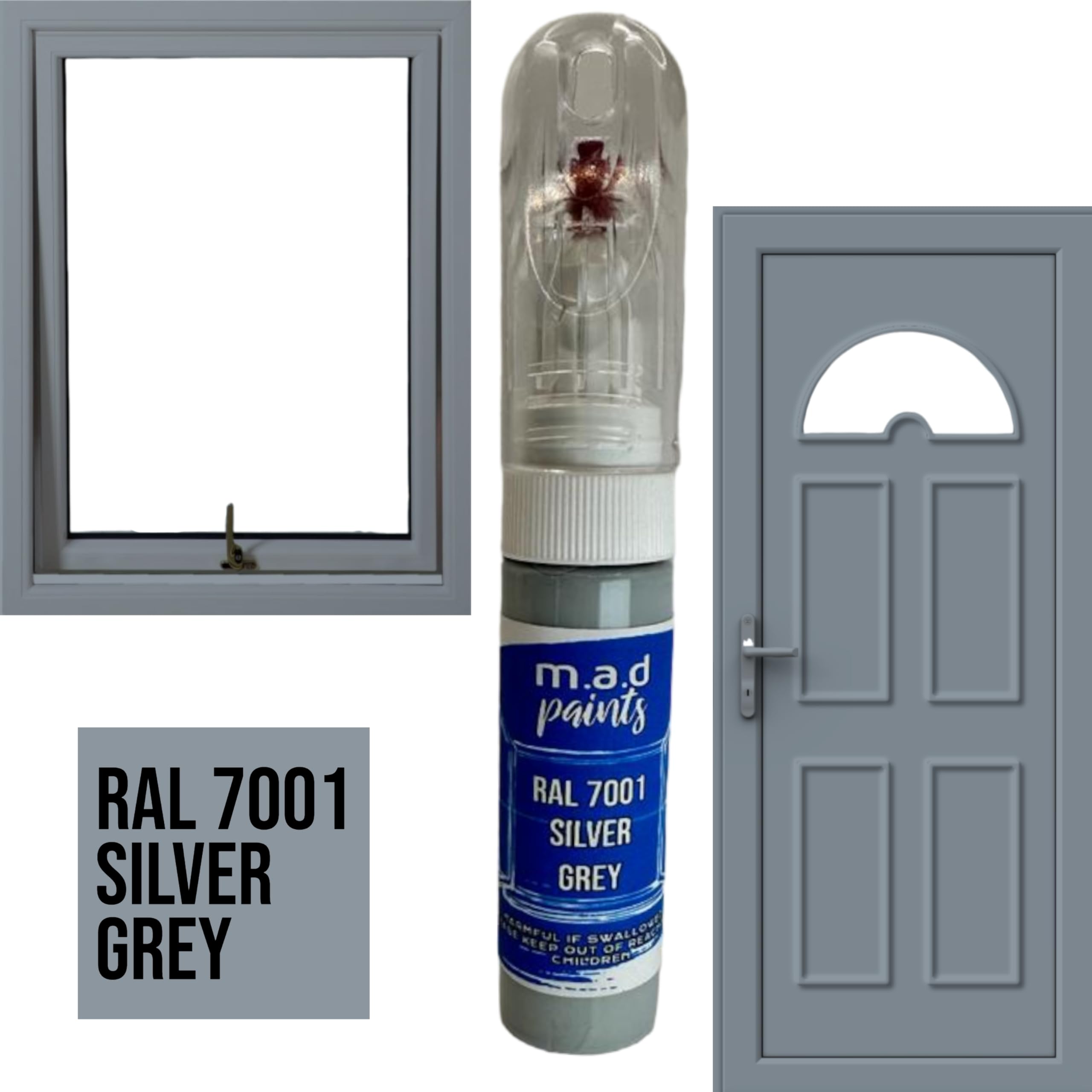 M.a.d Myldan Auto Design Ral 7001 Silver Grey M.a.d Upvc Window Door Frame Touch Up Paint Scratch Chip Repair (Ral 7001 Silver Grey)