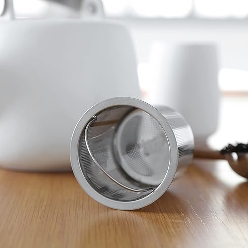 Miniatura 3 de VIVA Nicola - Tetera de porcelana blanca estilo japonés, 40 onzas  1.18 L con malla infusor de té de hojas sueltas, filtro y mango de acero