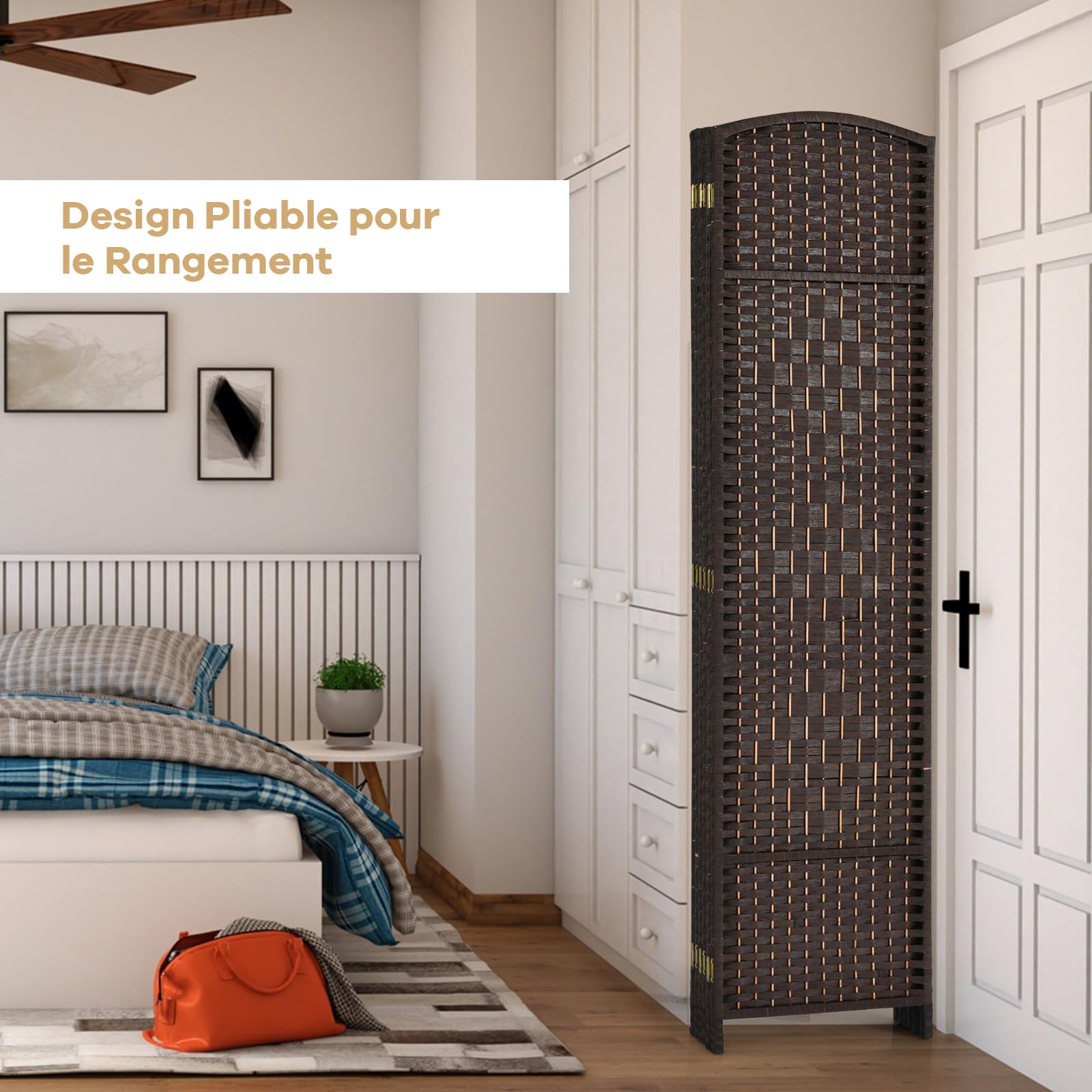 COSTWAY Paravent Interieur Exterieur Pliable à 6 Panneaux, Cloison de Separation Interieur 273 x 180, cm, Cadre en Bois de Peuplier, Separateur de Pieces pour Salon Bureau Balcon (273 x 180 cm,Marron)
