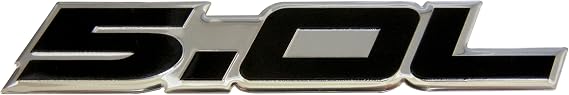 5.0L Emblem in Black Highly Polished Aluminum Silver Chrome Engine Swap Badge Compatible with Ford Mustang GT F-150 Boss 302 Coyote Cobra GT500 V8 Crown Vic Victoria